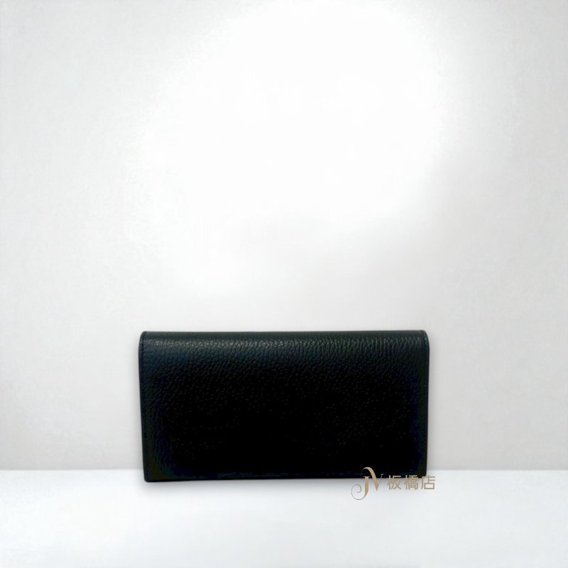 GUCCI 黑色牛皮雙G淡金釦下蓋長夾615524-3