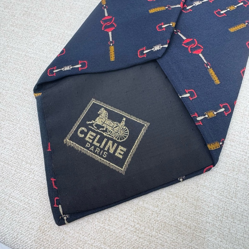 CELINE 藍 多圖 領帶 領結 絲綢(中古)-3