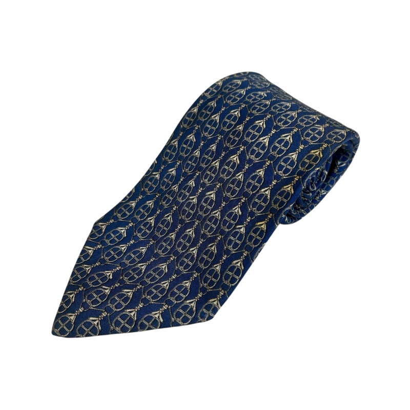 Hermès 藍色鏈條領帶（中古）-0