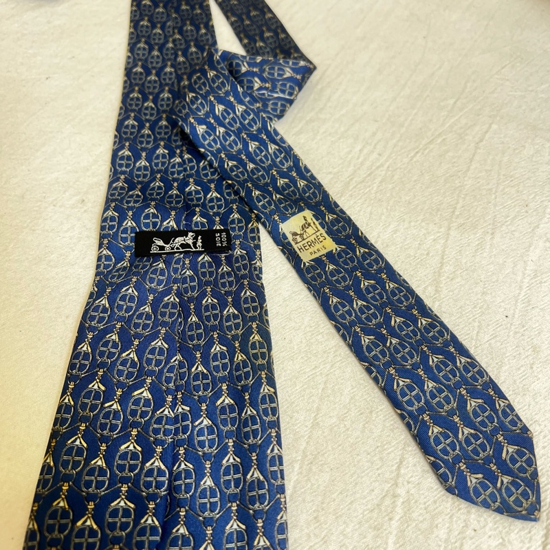 Hermès 藍色鏈條領帶（中古）-3