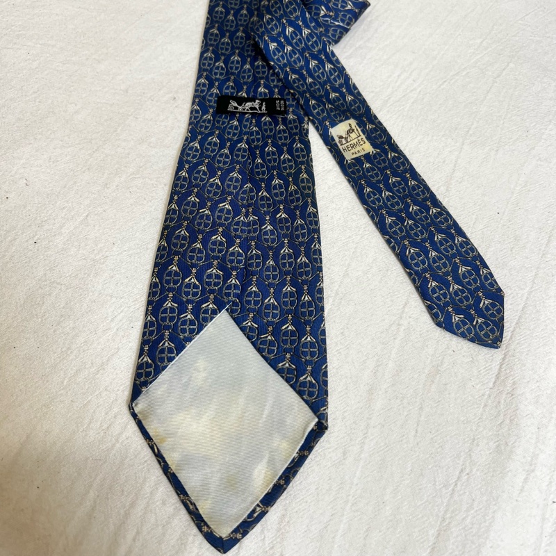 Hermès 藍色鏈條領帶（中古）-4