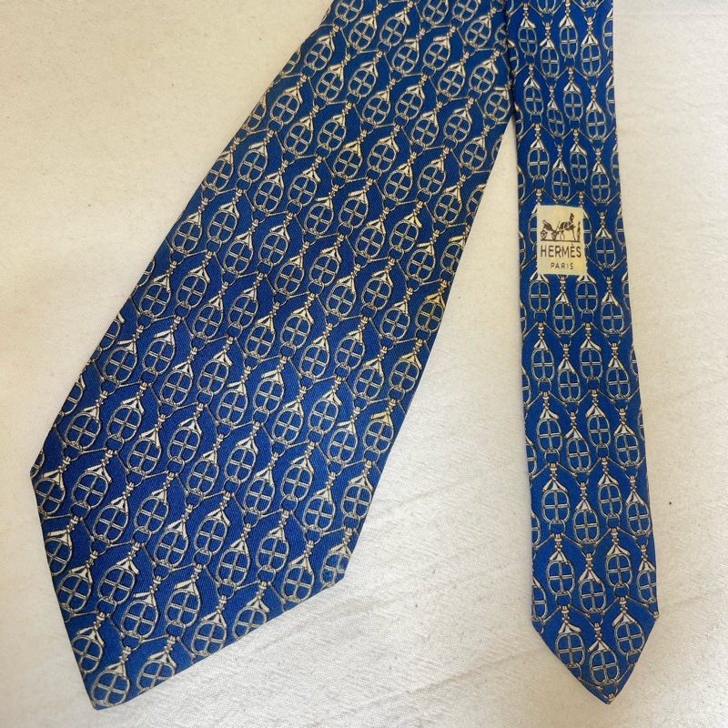 Hermès 藍色鏈條領帶（中古）-6