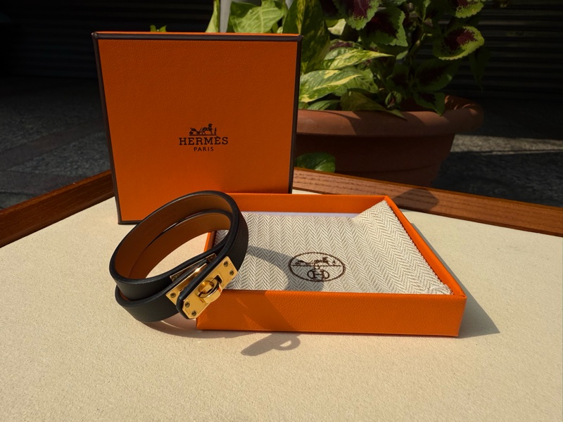 全新HERMES黑色mini Kelly Double Tour 手環金釦 雙圈手環swift T1-0
