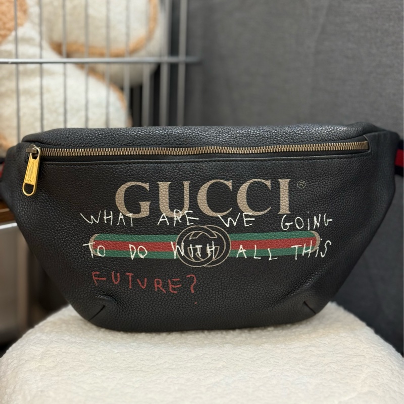 (蔡依林同款 停產不撞包)Gucci限量塗鴉款腰包大-0