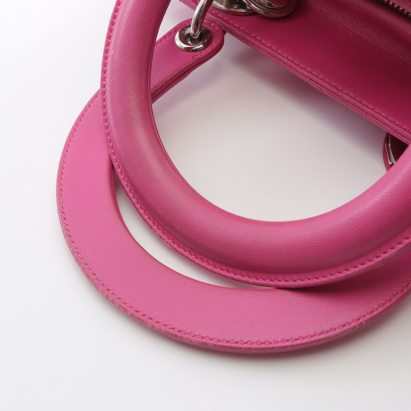 Christian Dior LADY DIOR Cannage 肩背包，粉紅色皮革，二手女款-4