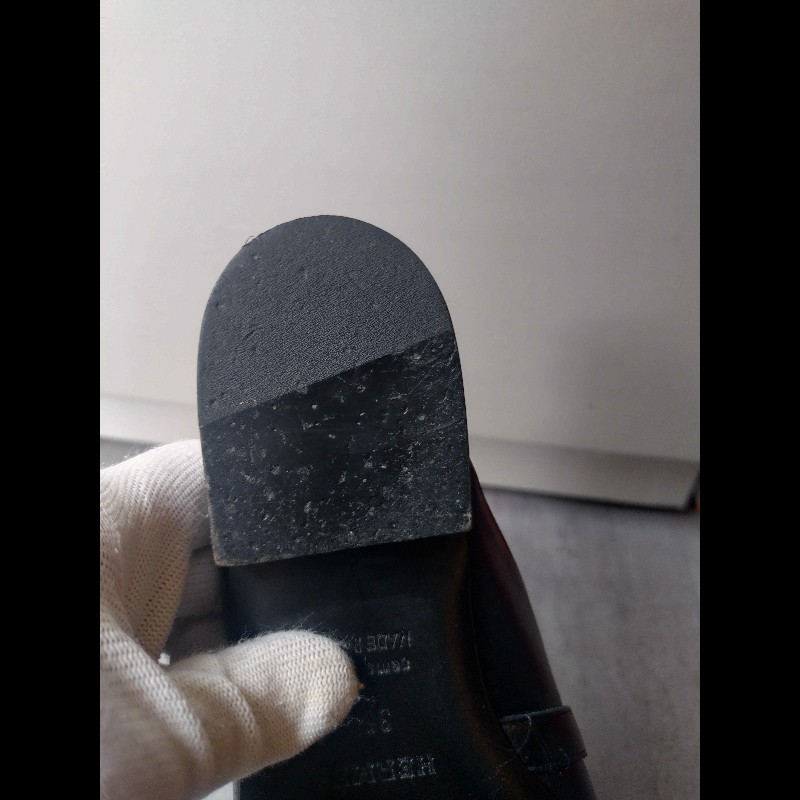 Hermes 銀釦黑皮女平底鞋-19