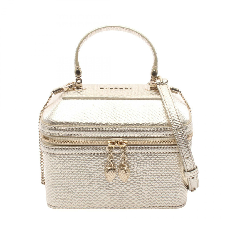 BVLGARI Serpenti Vanity 兩用單肩包 手提包 皮革 金色 二手 女款-0