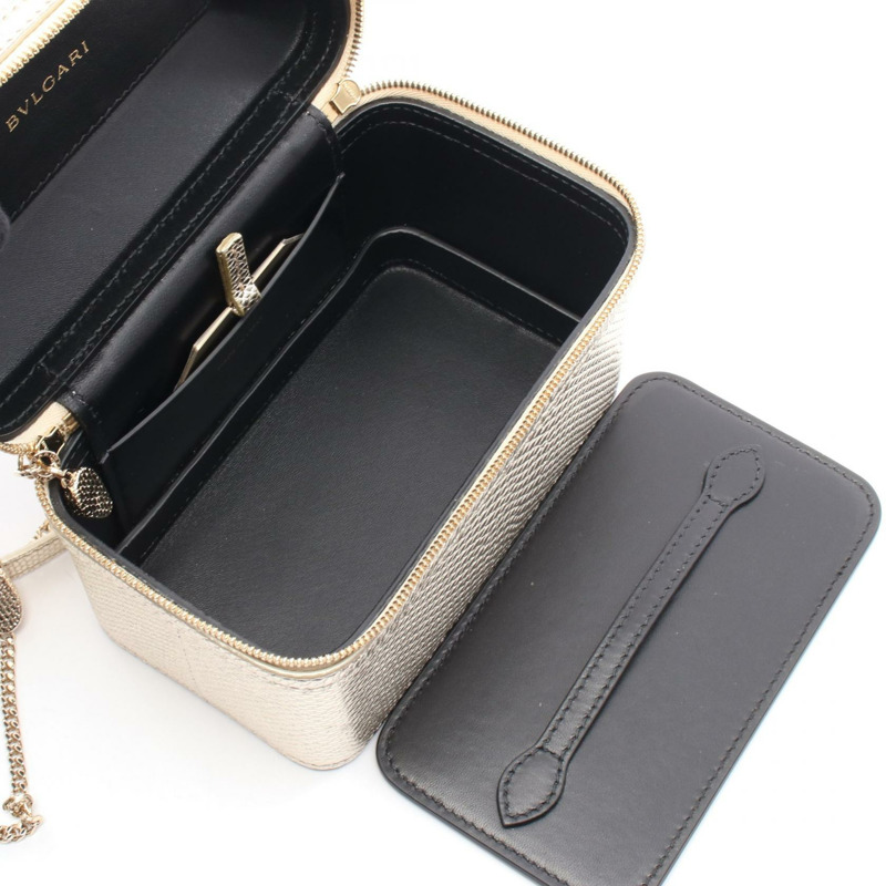 BVLGARI Serpenti Vanity 兩用單肩包 手提包 皮革 金色 二手 女款-2