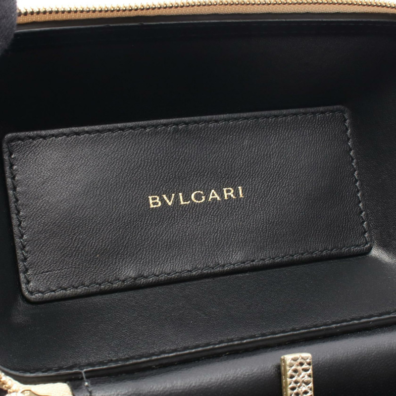 BVLGARI Serpenti Vanity 兩用單肩包 手提包 皮革 金色 二手 女款-3