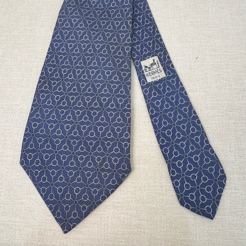 Hermes 藍 領帶 領結 絲綢（中古）-1