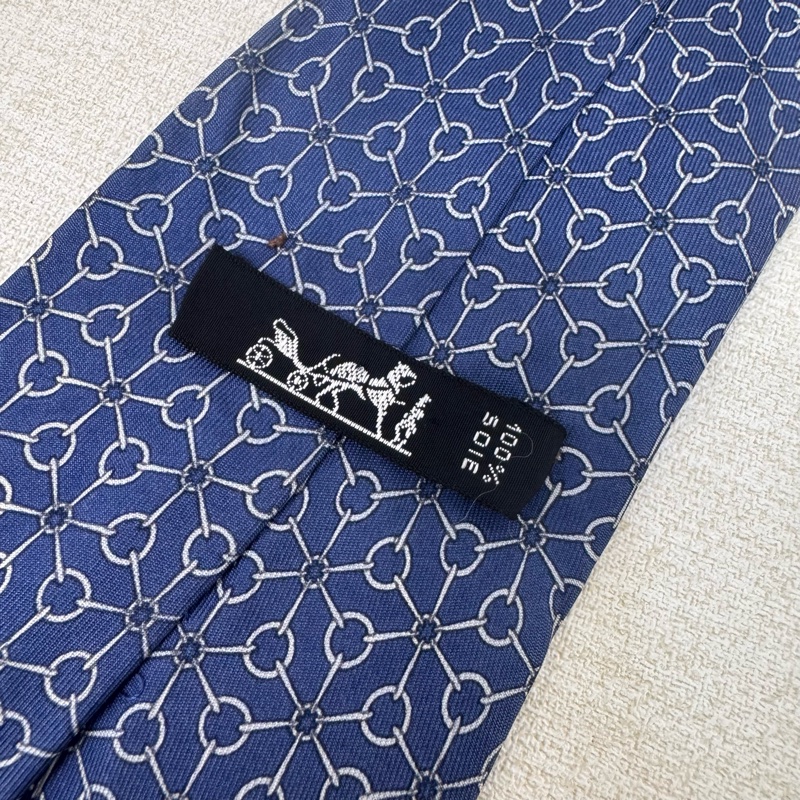Hermes 藍 領帶 領結 絲綢（中古）-3