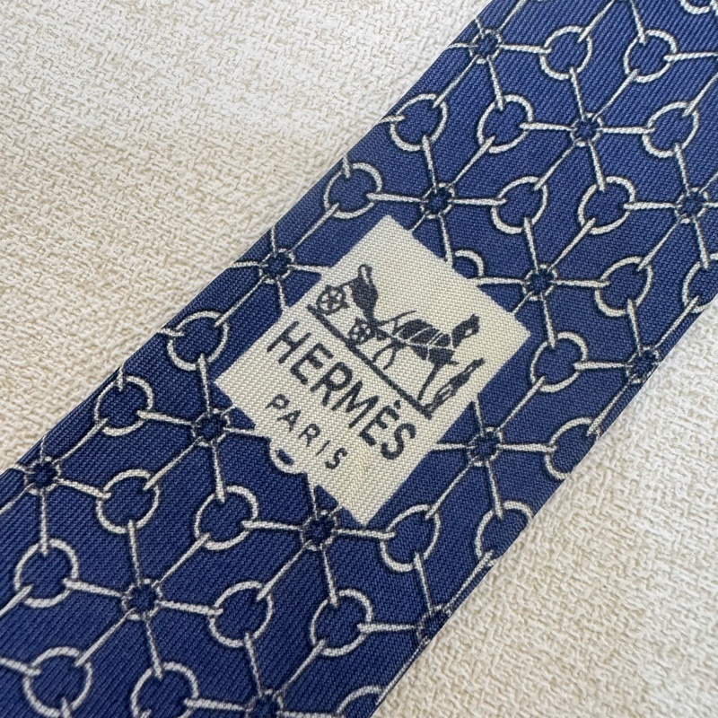 Hermes 藍 領帶 領結 絲綢（中古）-5
