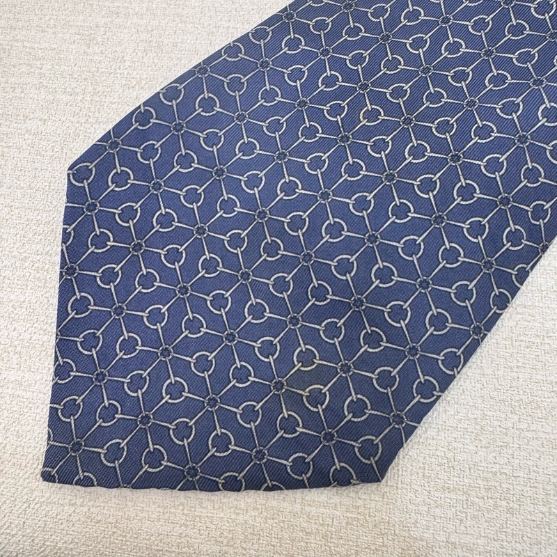 Hermes 藍 領帶 領結 絲綢（中古）-8