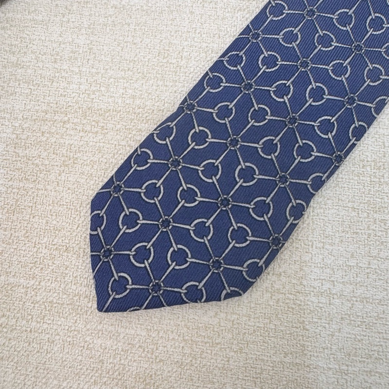 Hermes 藍 領帶 領結 絲綢（中古）-9
