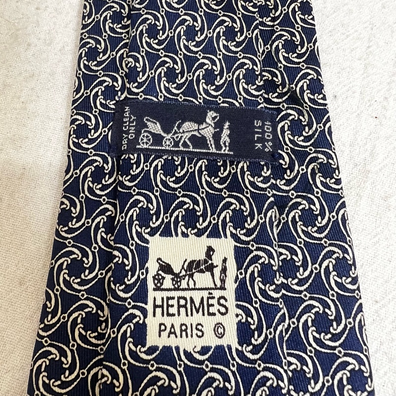 Hermès 藍旋轉紋領帶 （中古）-1