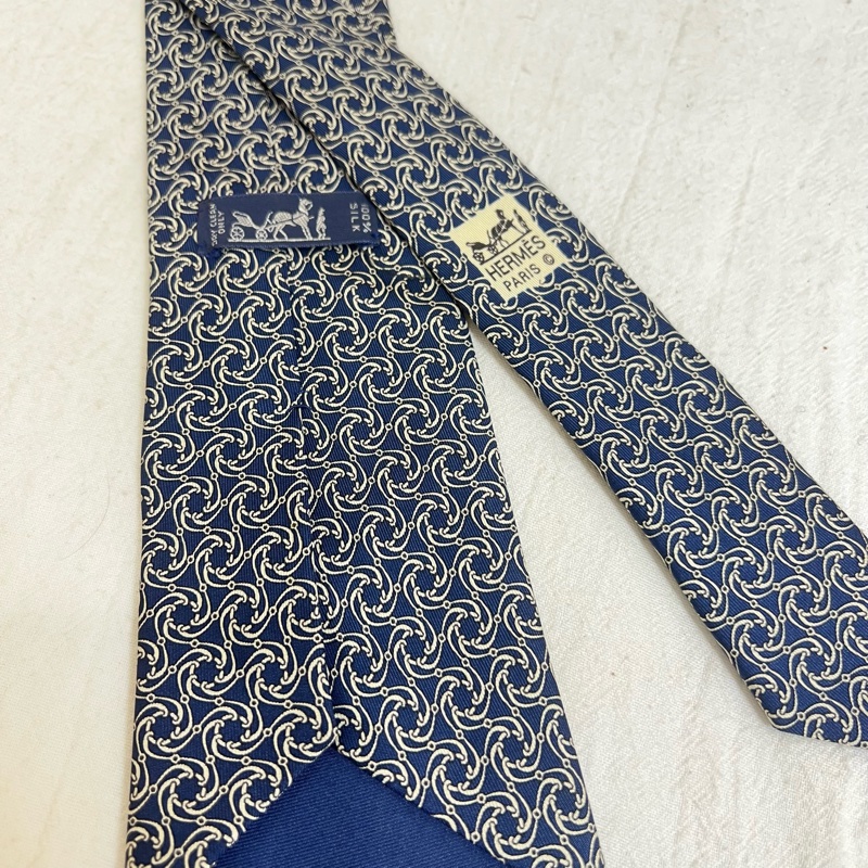 Hermès 藍旋轉紋領帶 （中古）-3
