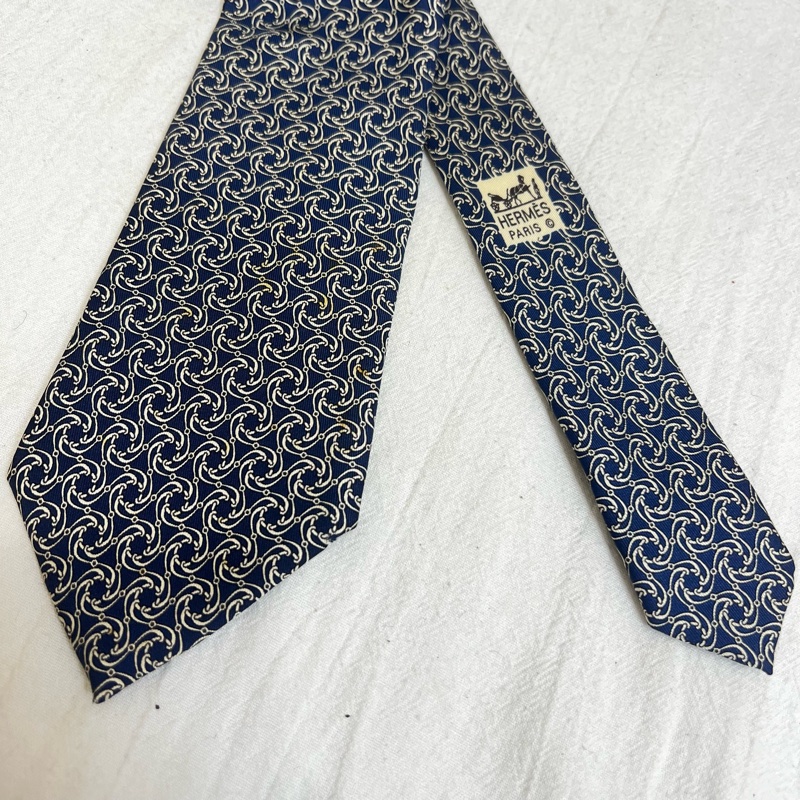 Hermès 藍旋轉紋領帶 （中古）-4