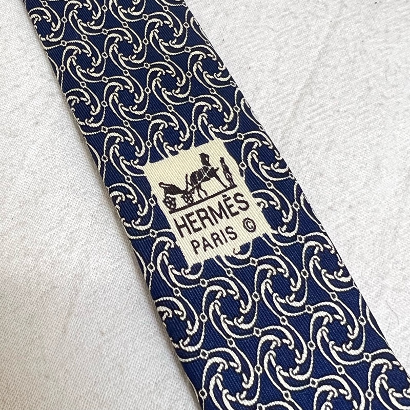 Hermès 藍旋轉紋領帶 （中古）-5