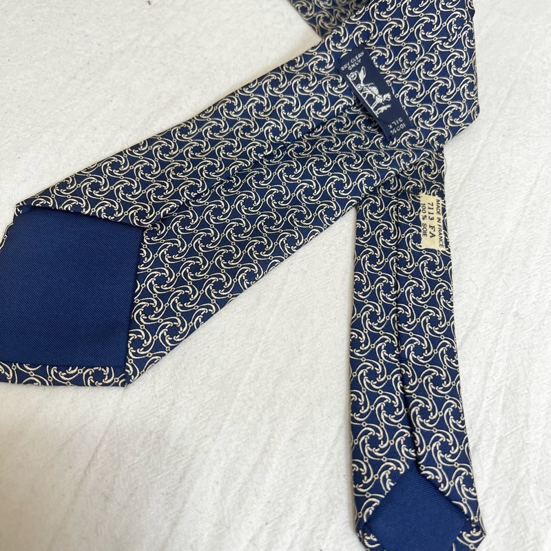 Hermès 藍旋轉紋領帶 （中古）-6
