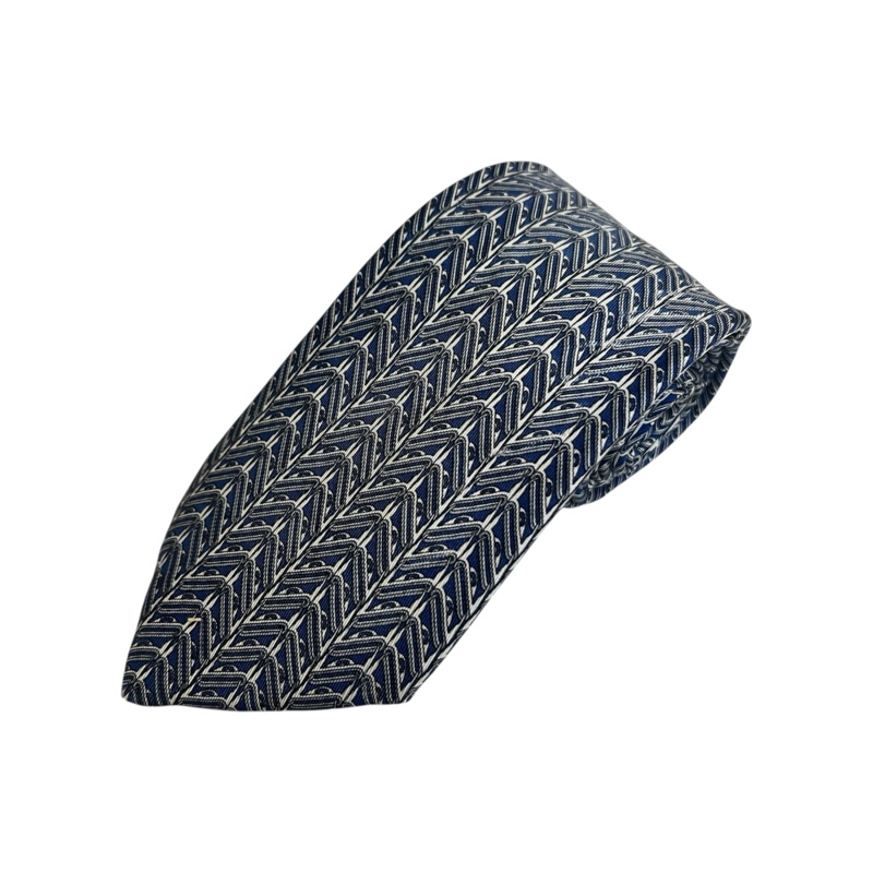Hermès 藍色鋸齒狀領帶（中古）-0