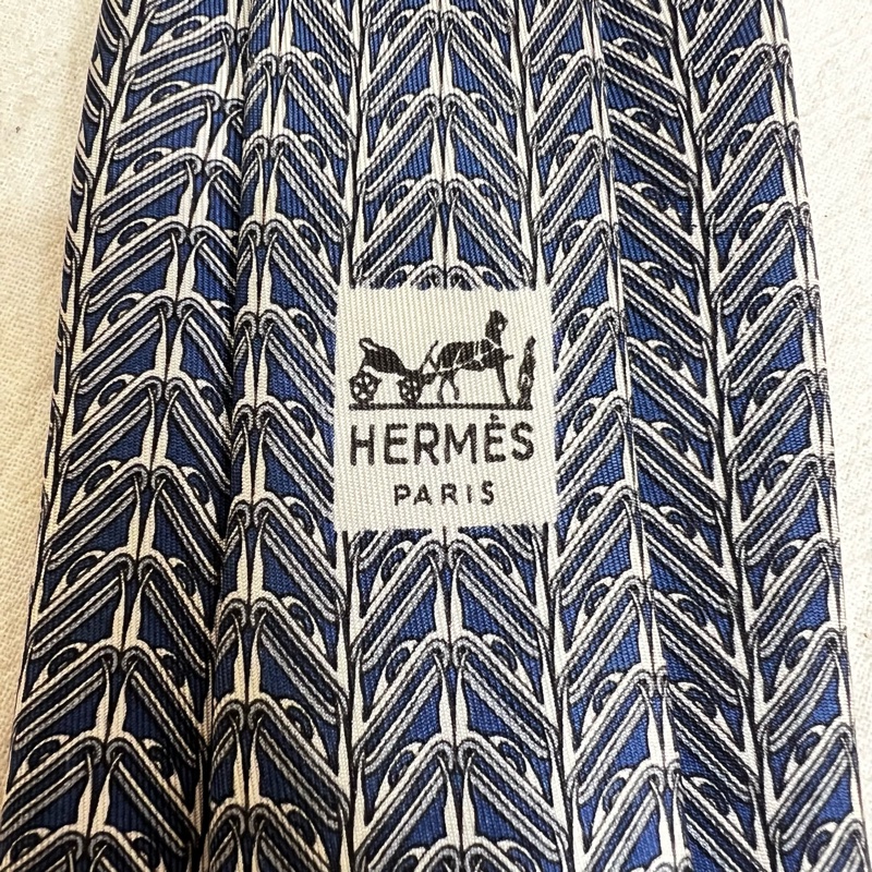 Hermès 藍色鋸齒狀領帶（中古）-3