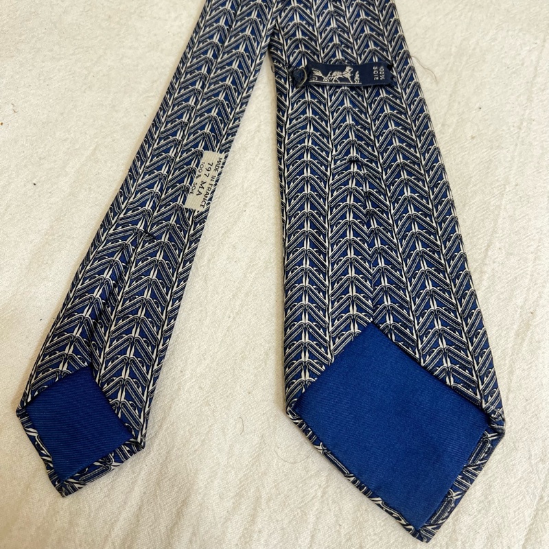 Hermès 藍色鋸齒狀領帶（中古）-5