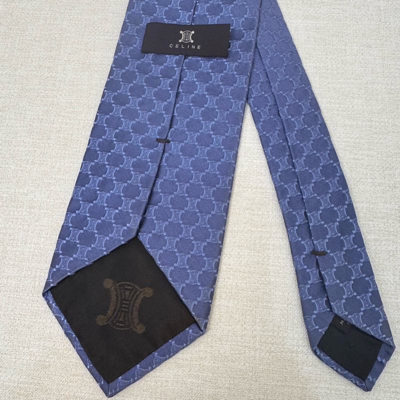 CELINE 藍 滿版凱旋門Logo 領帶 領結 (中古)-2