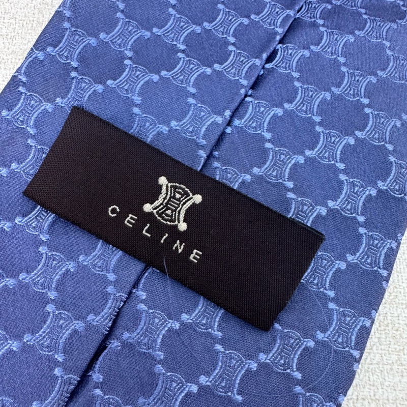 CELINE 藍 滿版凱旋門Logo 領帶 領結 (中古)-7