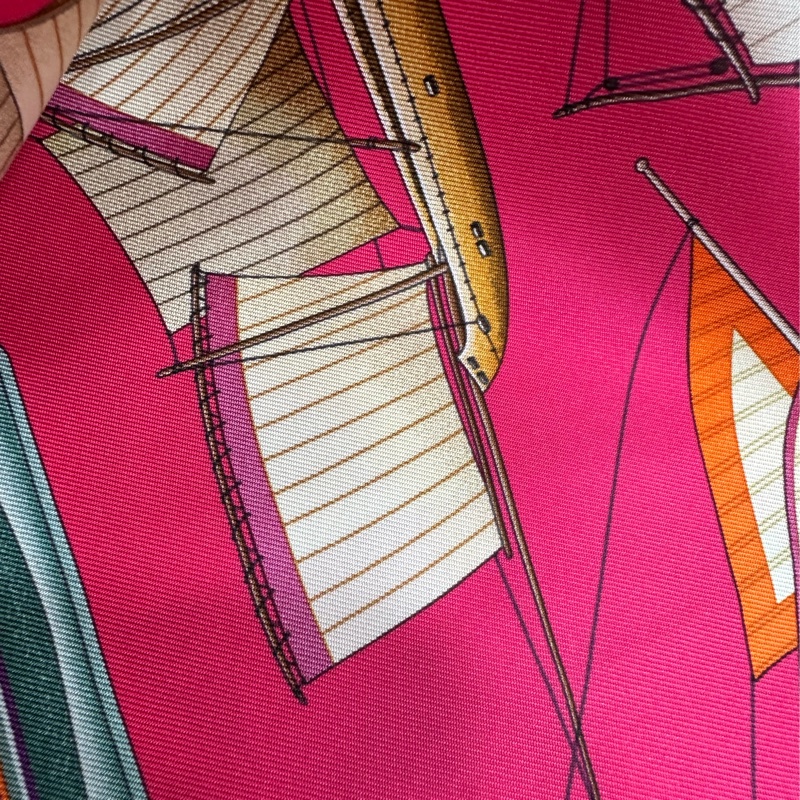 Hermes/愛馬仕 紅色帆船圖案絲巾 裱畫等級的絲巾呀 圍巾尺寸90*90 全新-4