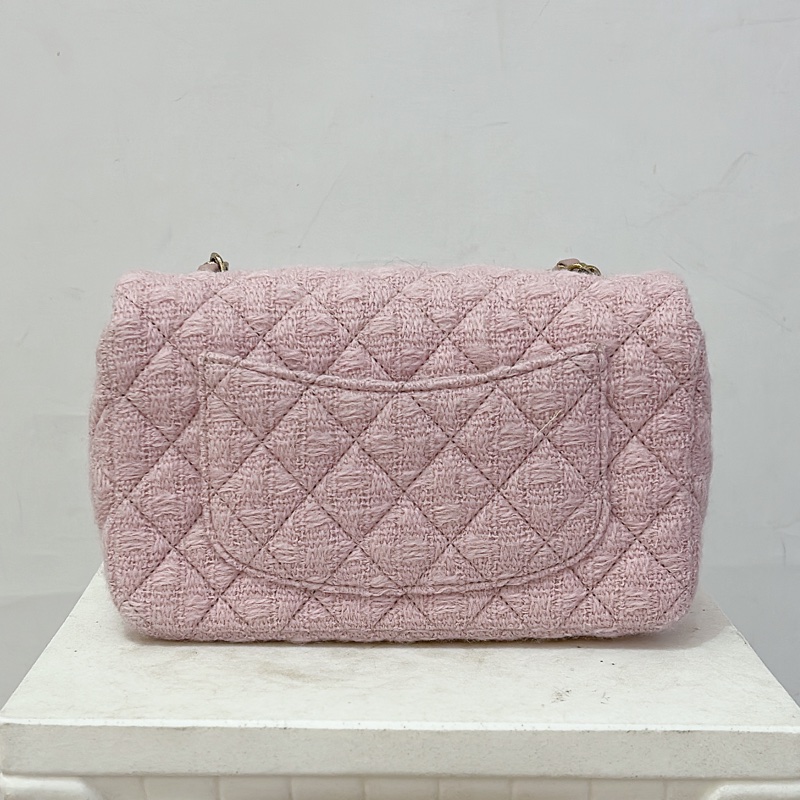 CHANEL COCO粉毛呢金釦斜背包20cm-3
