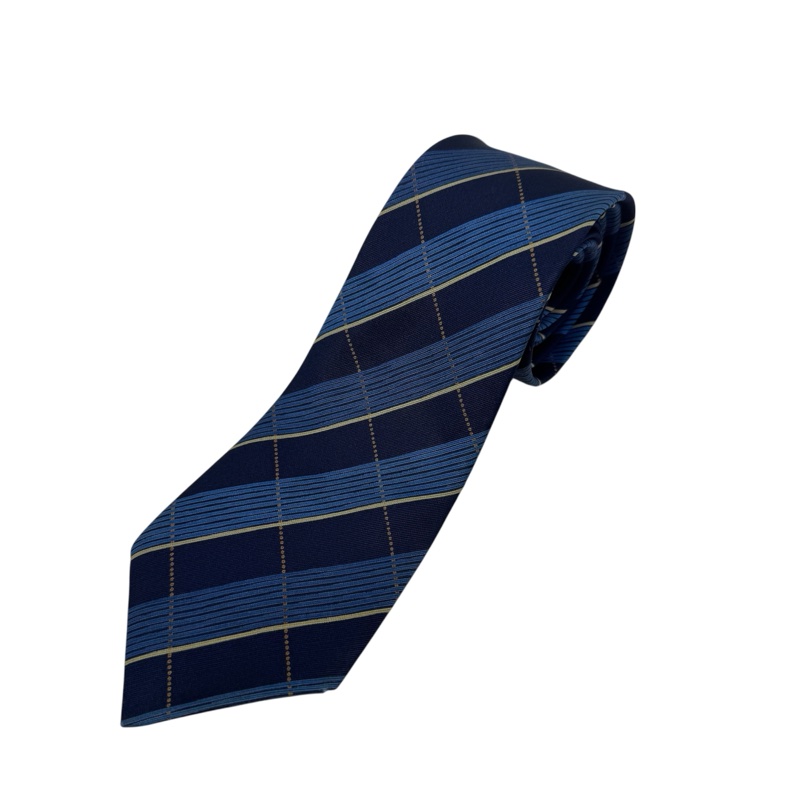 YSL 藍格紋 領帶 領結 絲綢(中古)-0