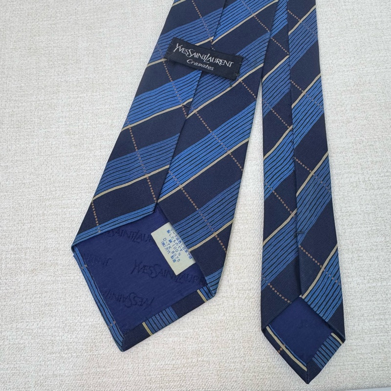YSL 藍格紋 領帶 領結 絲綢(中古)-2