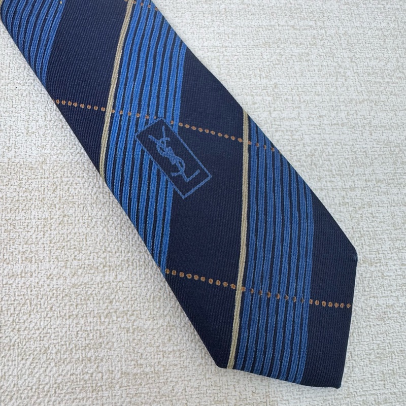 YSL 藍格紋 領帶 領結 絲綢(中古)-6