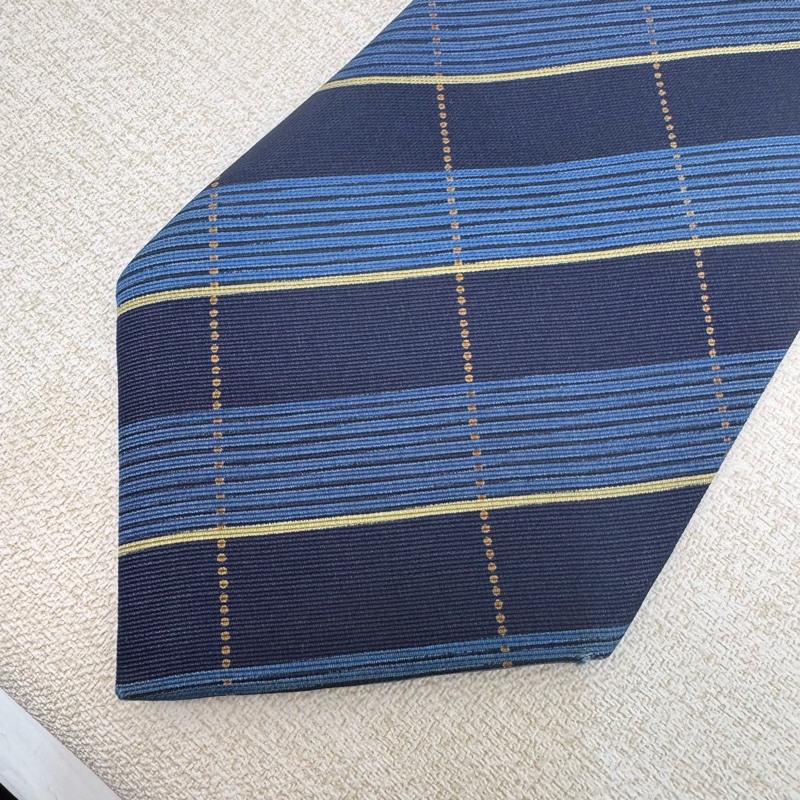 YSL 藍格紋 領帶 領結 絲綢(中古)-7