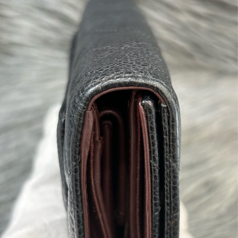 CHANEL A31506 黑 荔枝皮 銀釦 零錢 COCO 三折 發財長夾 長夾 皮夾-35