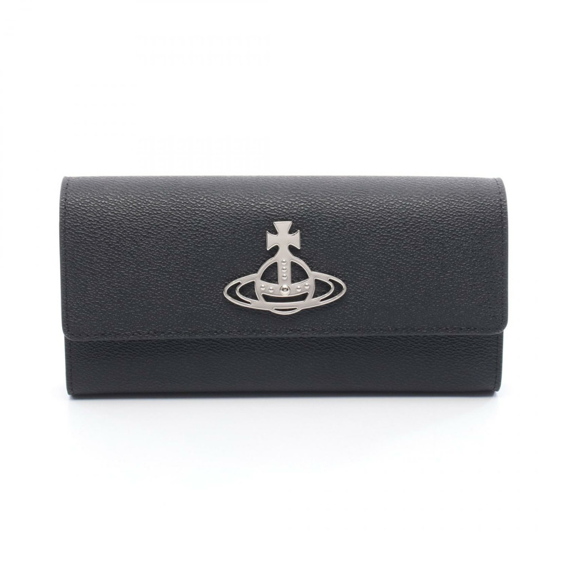 Vivienne Westwood ANNIE 長版皮夾 Orb 雙折皮夾 51060056S000RN405 素食皮革 黑色 全新 女款-0