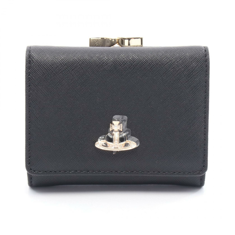 Vivienne Westwood 小框架皮夾 Orb 三折皮夾 51010018L0040N401 Saffiano 皮革黑色新款女款-0