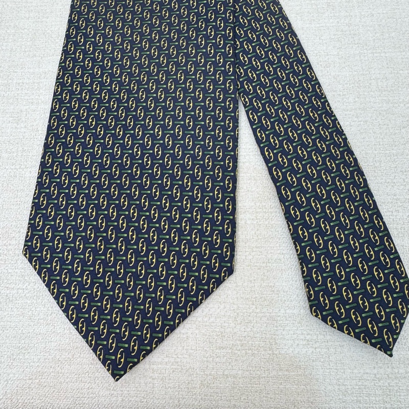 FENDI 藍綠 領帶 領結 絲綢（中古）-1