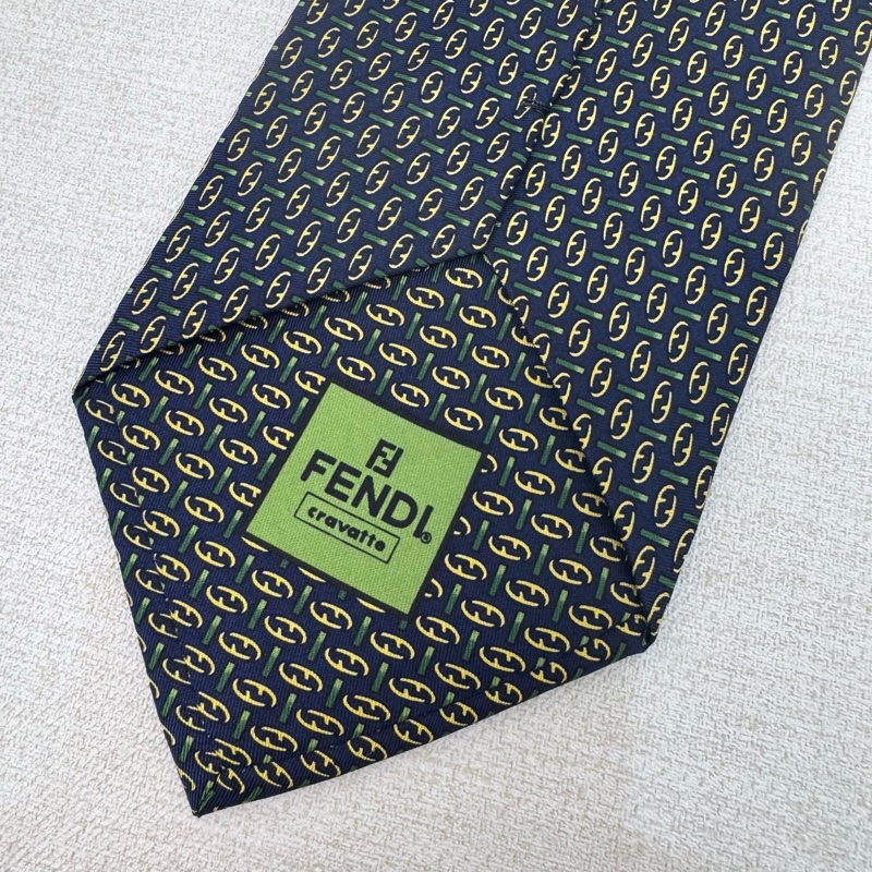 FENDI 藍綠 領帶 領結 絲綢（中古）-3