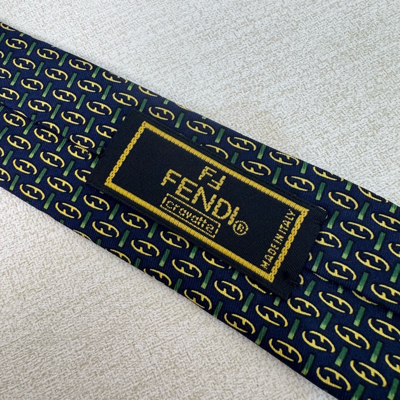 FENDI 藍綠 領帶 領結 絲綢（中古）-4