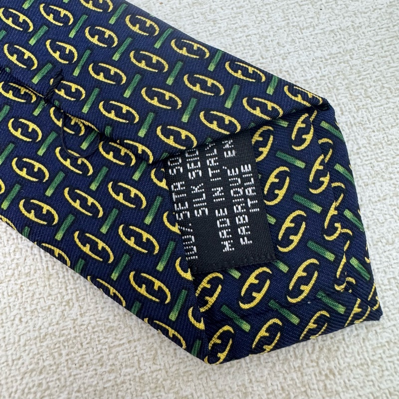 FENDI 藍綠 領帶 領結 絲綢（中古）-5