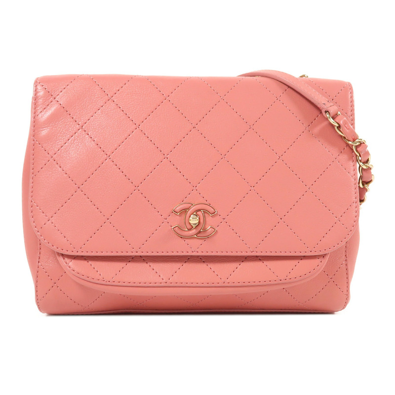 CHANEL 牛皮皮革Chain Shoulder金扣鏈帶肩背袋-0