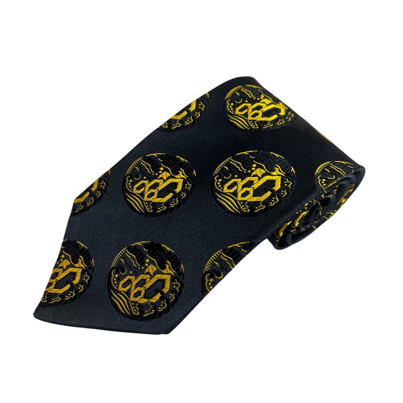 Versace 深藍幾何圖形波浪狀領帶(中古)-0
