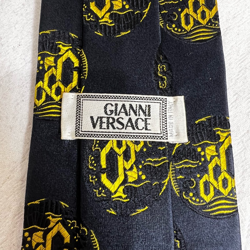 Versace 深藍幾何圖形波浪狀領帶(中古)-1
