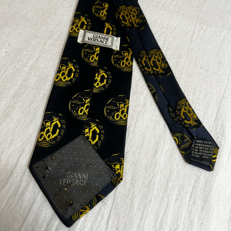 Versace 深藍幾何圖形波浪狀領帶(中古)-3