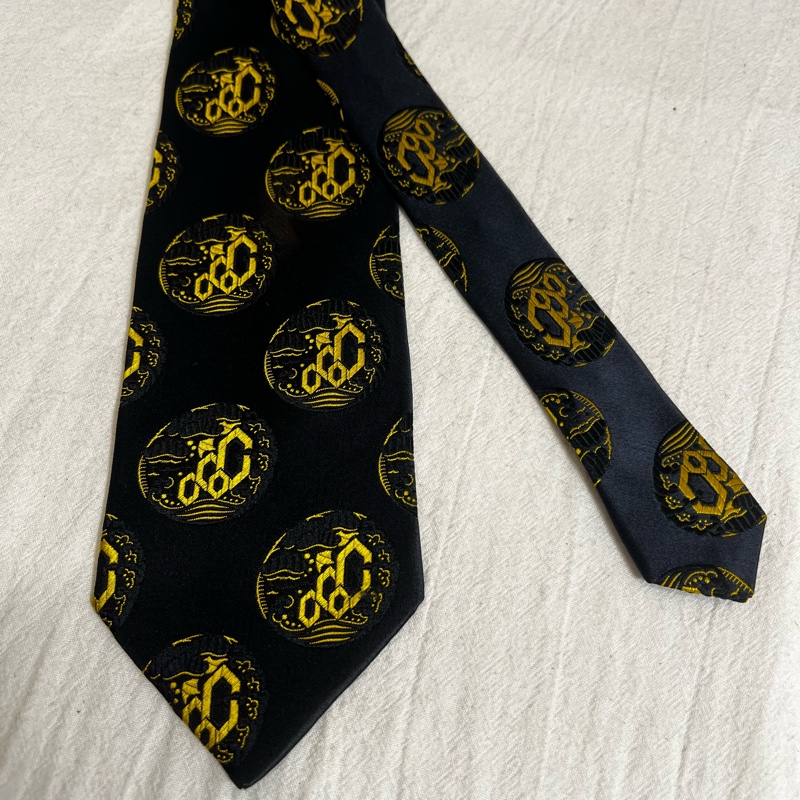 Versace 深藍幾何圖形波浪狀領帶(中古)-4
