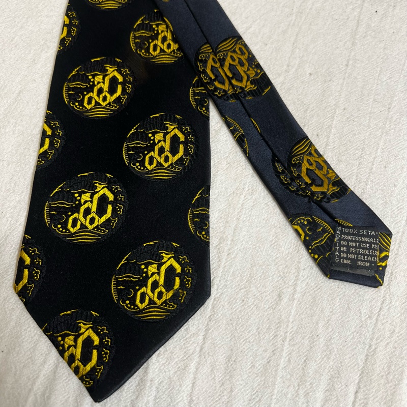 Versace 深藍幾何圖形波浪狀領帶(中古)-5