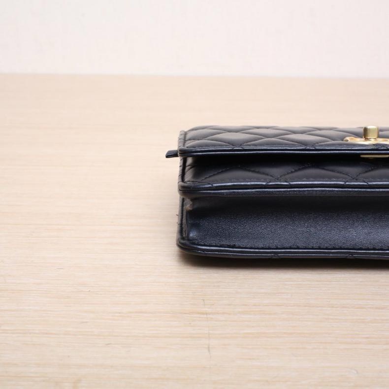 CHANEL(香奈兒) CF WOC 19cm 黑色  晶片開 金扣 金球調節扣肩帶-3