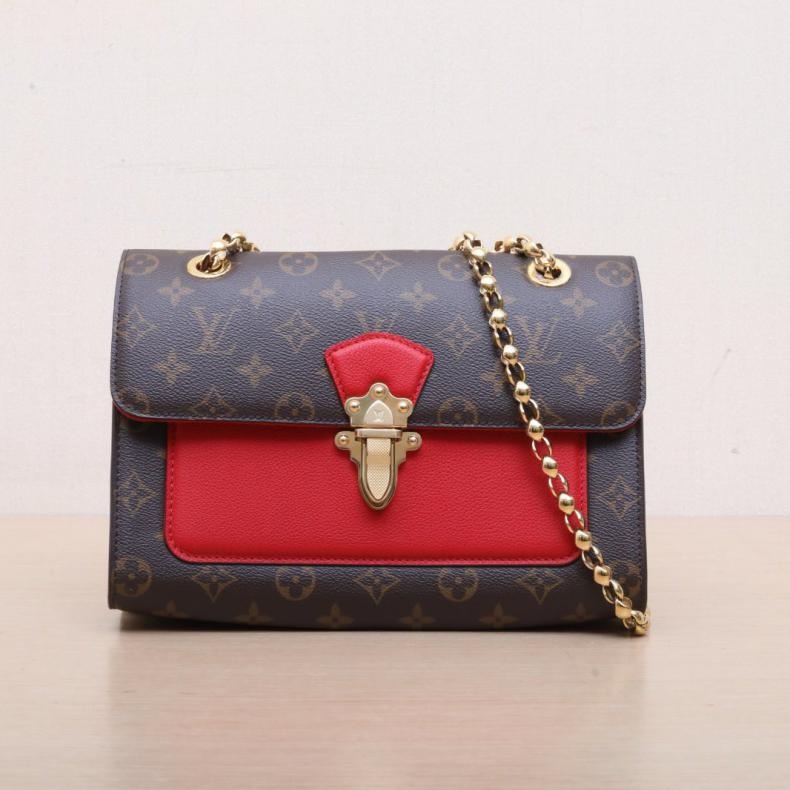 LOUIS VUITTON(路易威登) Victoire 維多利亞 手袋 紅色 PVC 金扣 晶片 老花-0