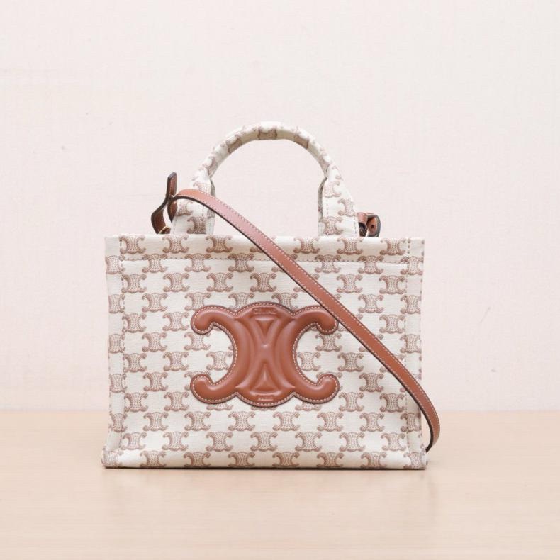 CELINE(思琳) 拼色 帆布 金扣 Thais 小號老花凱旋門 手提tote包 斜挎包-0
